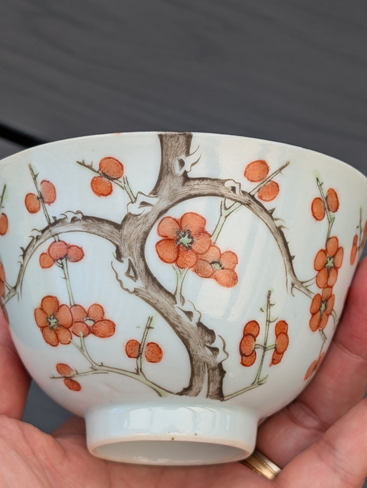 Antique Chinese porcelain cup with cherry blossom, 19th c #3029