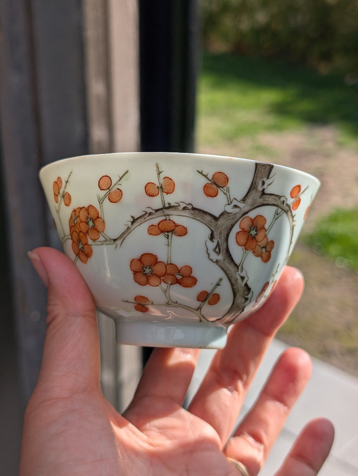 Antique Chinese porcelain cup with cherry blossom, 19th c #3029
