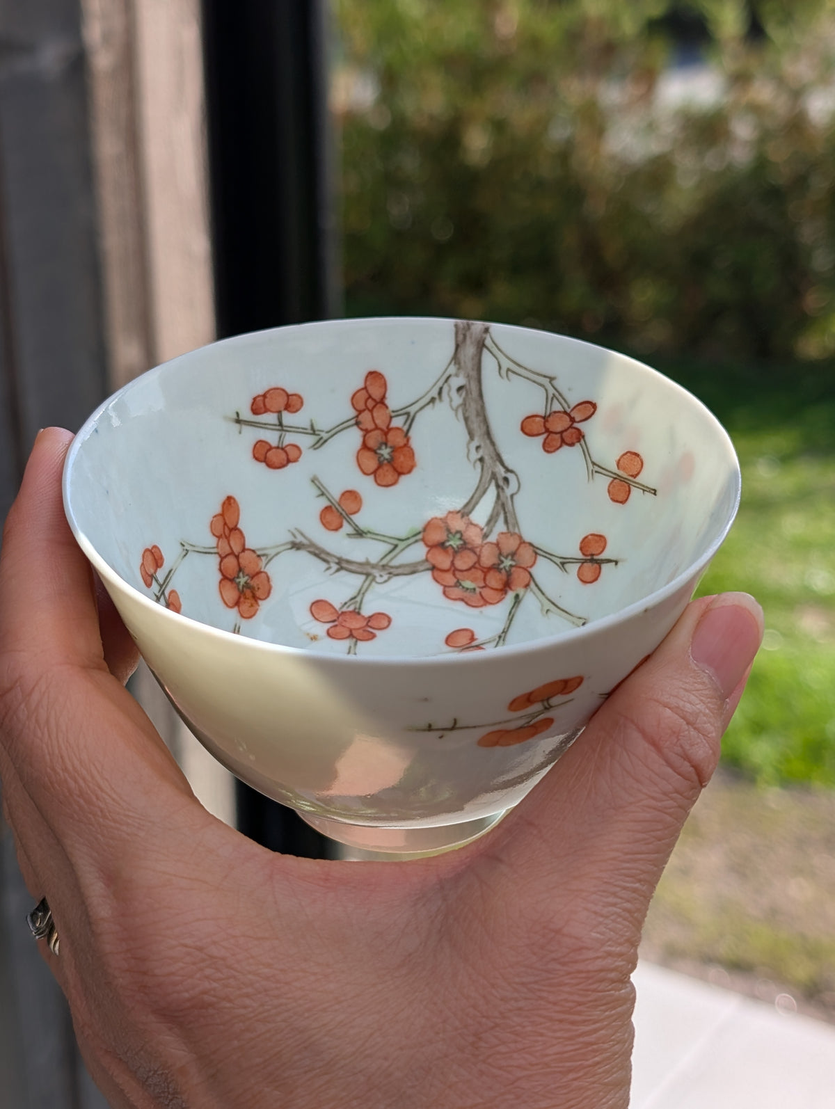 Antique Chinese porcelain cup with cherry blossom, 19th c #3029