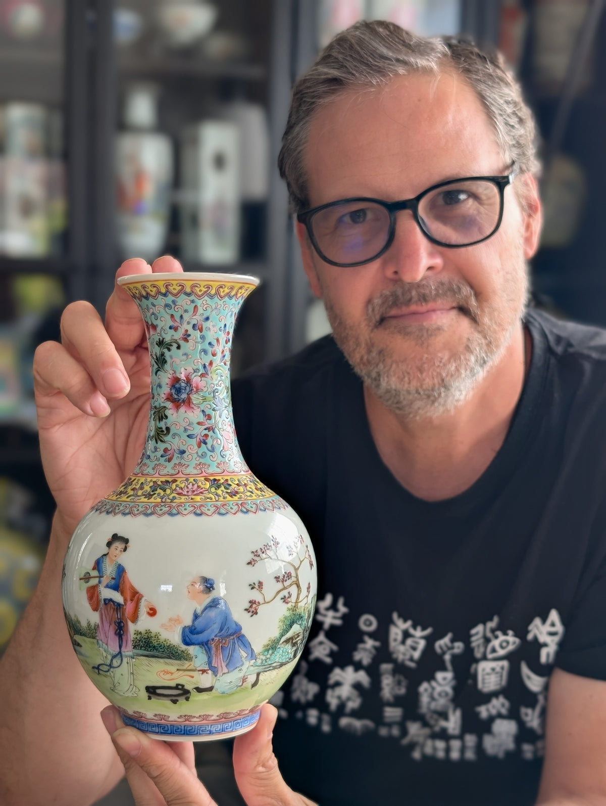 Chinese vintage famille rose vase, 张生煮海 1950-1970's #2991