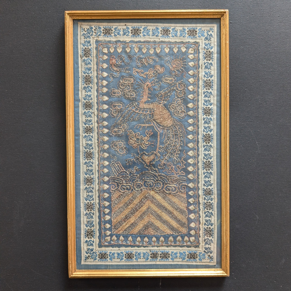 Chinese Antique silk embroidery with pheonix, 19th century Qing Dynasty #3025